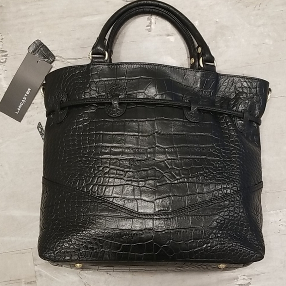 💕LANCASTER PARIS💕 Exotic Croco Embossed Crocodile Texture 100% Leather Bag NWT - Picture 3 of 14